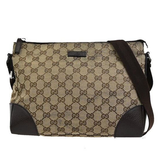 GUCCI Logo GG Pattern Crossbody Shoulder Bag Canvas Leather Brown SHW - Picture 1 of 16